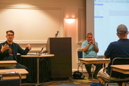 Leading a design workshop in a conference room