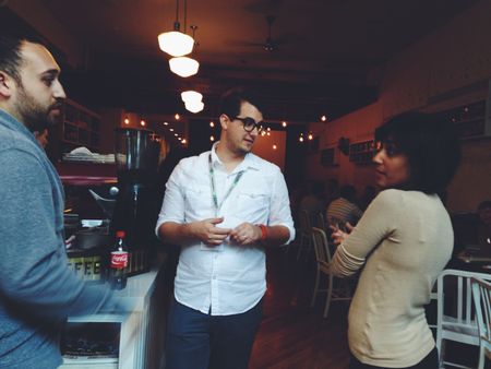 Speaking with friends during the Aggregate conference